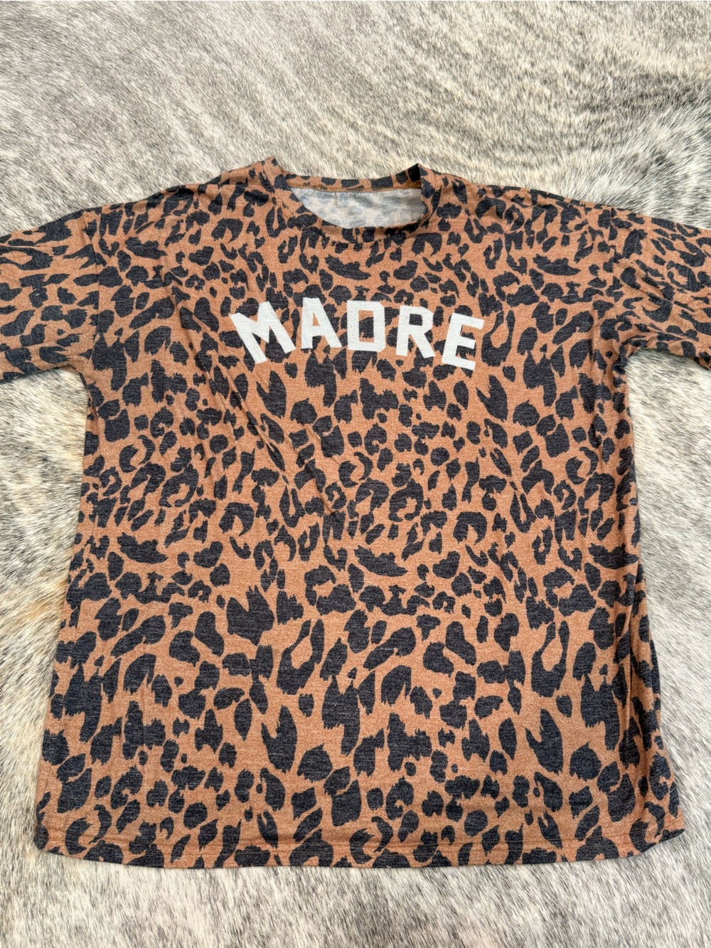 Leopard Print Short Sleeve Tee with MADRE Logo - Brown & Black